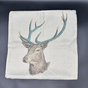 Deer Buck Throw Pillow Cover Sham Cotton Linen Square 18” x 18”